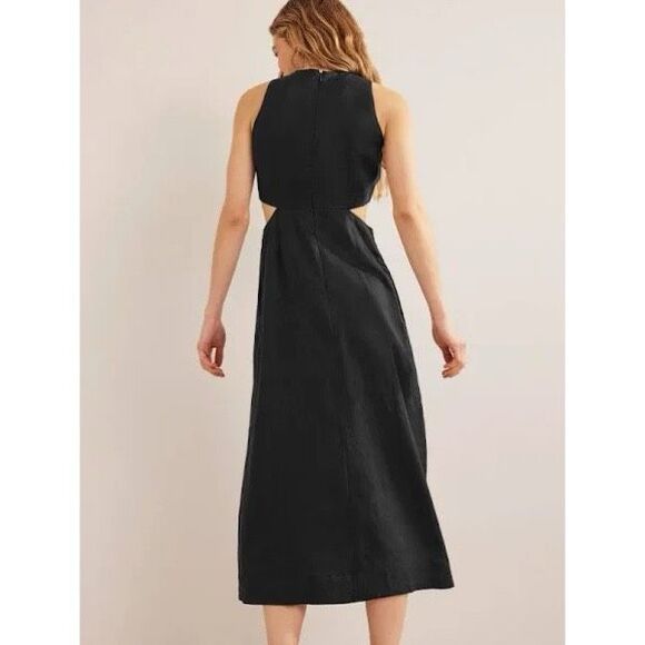 Boden Linen Cut Out Midi Dress Black - Picture 2 of 7